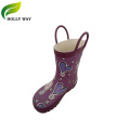 Purple Kids' Rubber Rain Boots with giraffe painting